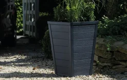 Tapered Wood Look Planter Set of 2 - Graphite