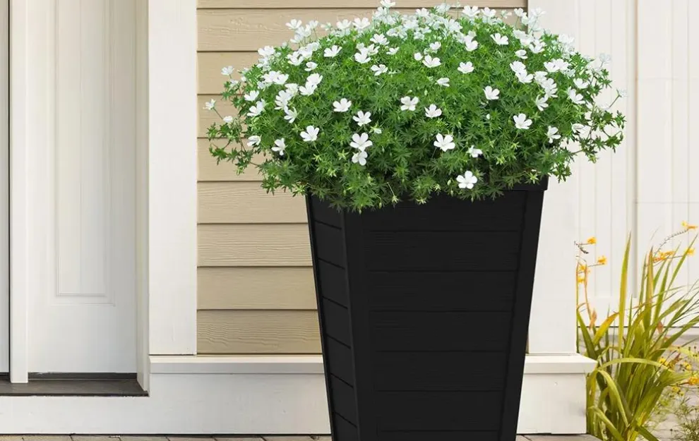 Tapered Wood Look Planter Set of 2 - Graphite