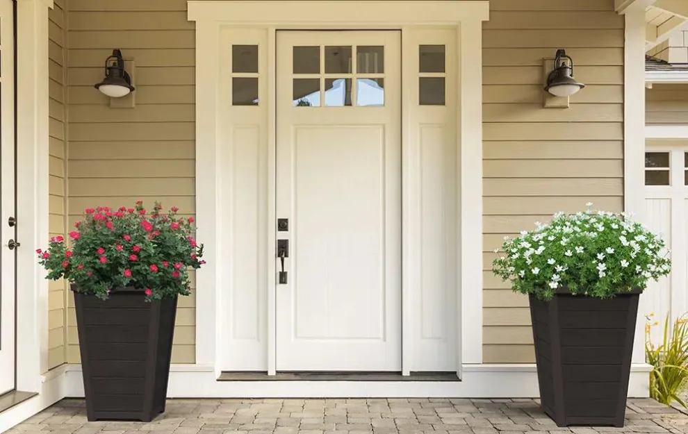 Tapered Wood Look Planter Set of 2 - Graphite